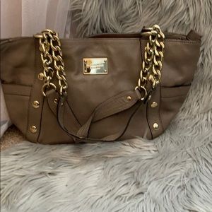 Michael Kors Olive-Tone Leather Shoulder Bag with Gold Chain Straps